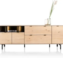Hot XOOON Elements, dressoir 210 cm. - 3-deuren + 2-laden + 3-niches + led incl. metalen poten - natural