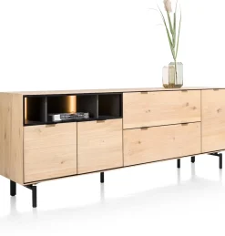 Hot XOOON Elements, dressoir 210 cm. - 3-deuren + 2-laden + 3-niches + led incl. metalen poten - natural