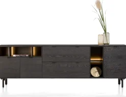 Discount XOOON Elements, dressoir 240 cm. - 3-deuren + 2-laden + 5-niches + led incl. metalen poten - Onyx