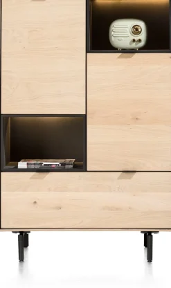 Outlet XOOON Elements, highboard 90 cm. - 2-deuren + 1-lade + 2-niches + led incl. metalen poten - natural
