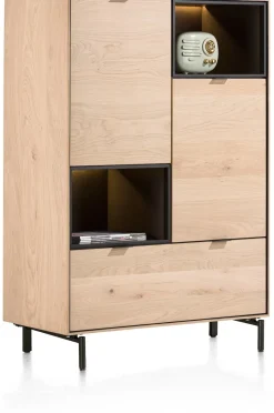 Outlet XOOON Elements, highboard 90 cm. - 2-deuren + 1-lade + 2-niches + led incl. metalen poten - natural