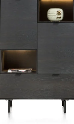 Hot XOOON Elements, highboard 90 cm. - 2-deuren + 1-lade + 2-niches + led incl. metalen poten - Onyx