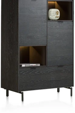 Hot XOOON Elements, highboard 90 cm. - 2-deuren + 1-lade + 2-niches + led incl. metalen poten - Onyx