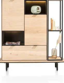 Hot XOOON Elements, Highboard Naturel 90 cm + boekenkast 30 x 120 cm + platform 130 cm met 2 metalen poten