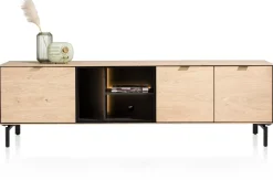 Clearance XOOON Elements, lowboard 210 cm. - hang + 2-deuren + klep + 3-niches + led incl. metalen poten - natural