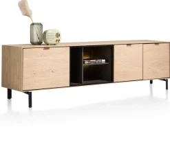 Clearance XOOON Elements, lowboard 210 cm. - hang + 2-deuren + klep + 3-niches + led incl. metalen poten - natural