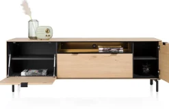 Hot XOOON Elements, lowboard 180 cm. - hang + 1-deur + 1-lade + klep + 1-niche + led incl. metalen poten - natural