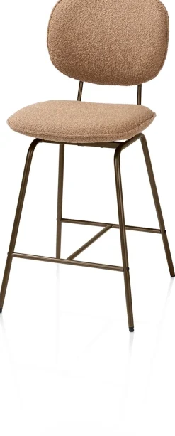 Hot XOOON Lexi, barstoel - steelbrown - draaibaar - stof Cloudy - Okergeel