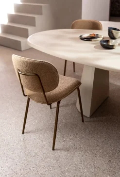 Hot XOOON Lexi, eetkamerstoel - steelbrown - stof Cloudy - Okergeel