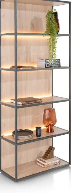 Best XOOON LINDFIELD boekenkast 80 cm - 5-niches (+ LED) - eiken look
