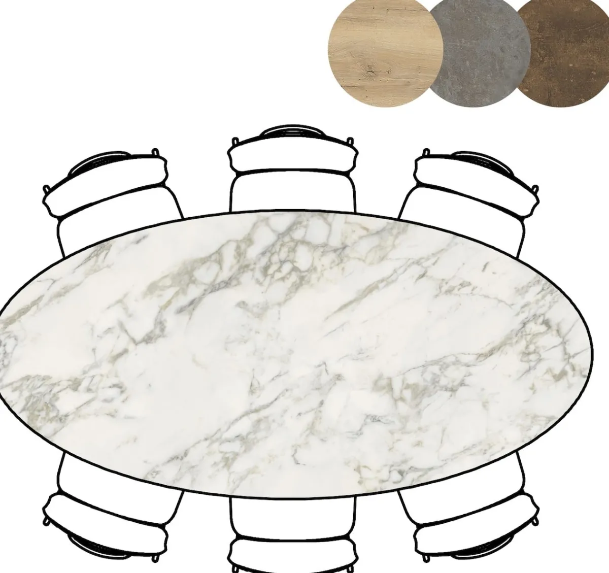 Best XOOON Masura ellipsvormige eettafel met zwarte metalen poot 220x105cm