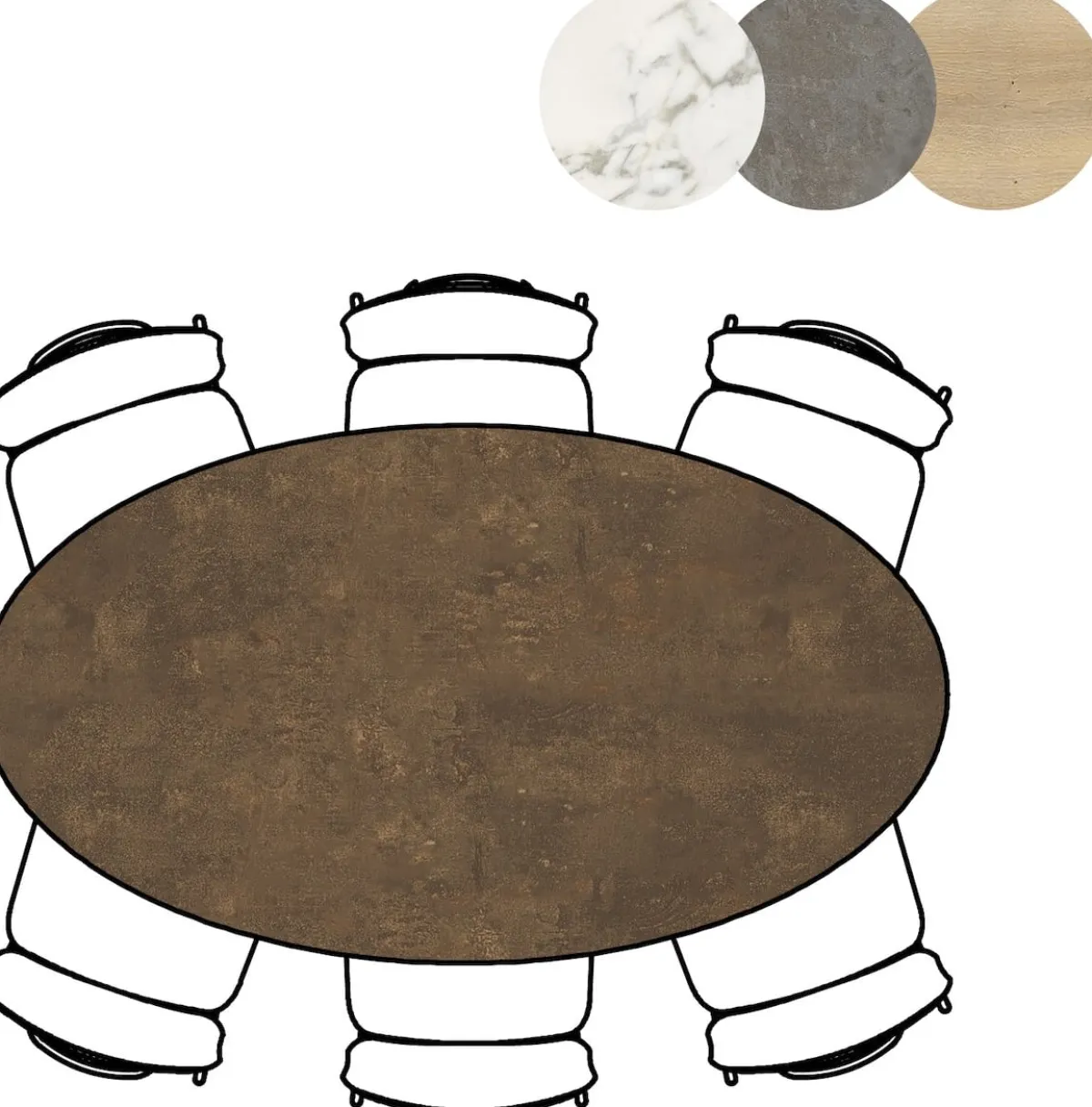 Online XOOON Masura ellipsvormige eettafel met zwarte metalen poot 180x100cm