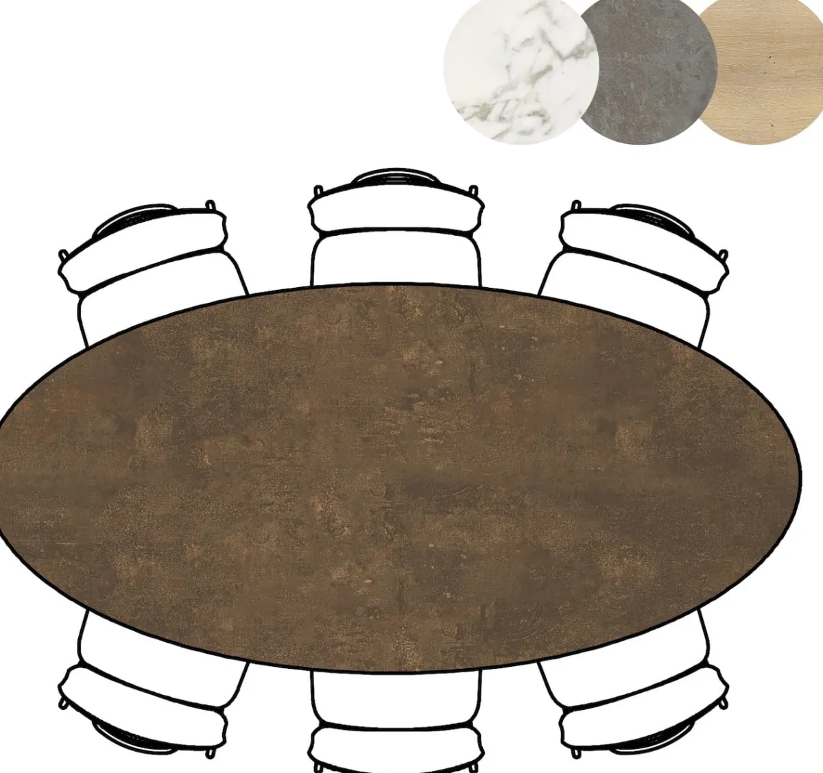 Online XOOON Masura ellipsvormige eettafel met zwarte metalen poot 220x105cm