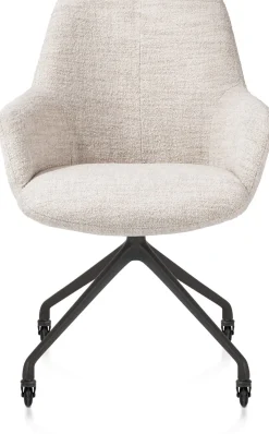 New XOOON Mats, armstoel aluminium frame wielen rough off black - stof Luton - Creme