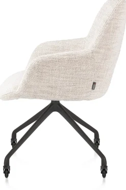 New XOOON Mats, armstoel aluminium frame wielen rough off black - stof Luton - Creme