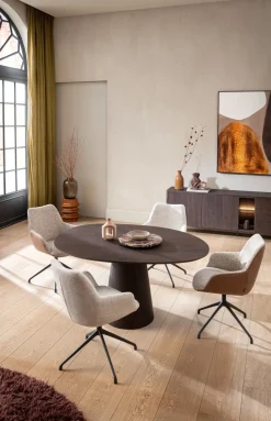 Outlet XOOON Mats, armstoel aluminium frame 4-poots - draaibaar grafiet - stof Luton - Creme