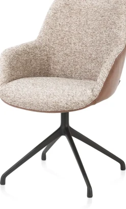 Hot XOOON Mats, armstoel aluminium frame 4-poots - draaibaar rough off black - combi Pala cognac + Luton koper