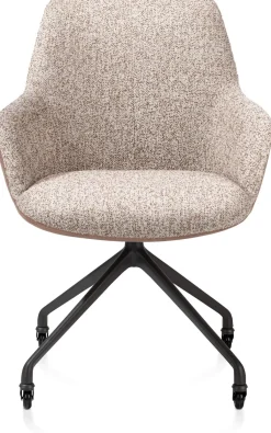 New XOOON Mats, armstoel aluminium frame wielen rough off black - combi Pala cognac + Luton koper