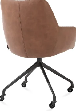 New XOOON Mats, armstoel aluminium frame wielen rough off black - combi Pala cognac + Luton koper