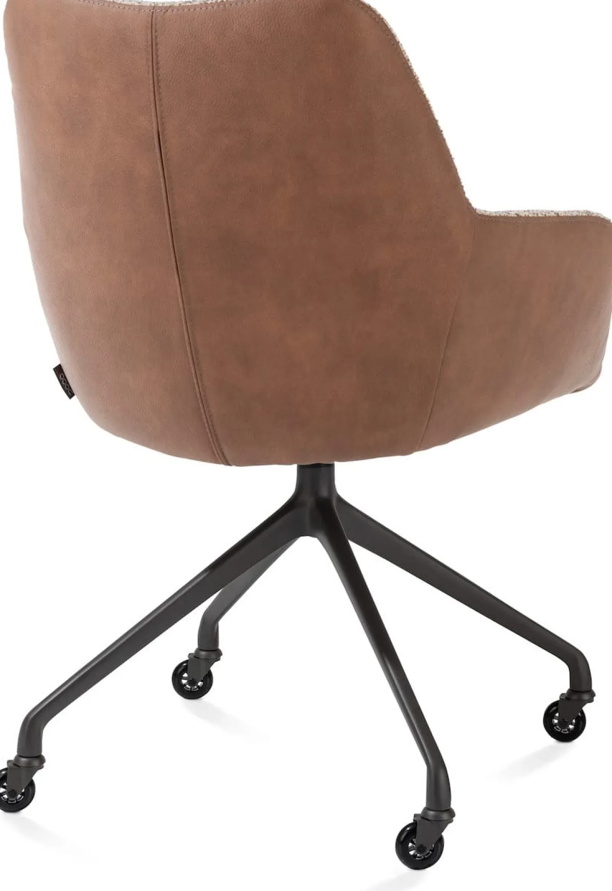 New XOOON Mats, armstoel aluminium frame wielen rough off black - combi Pala cognac + Luton koper