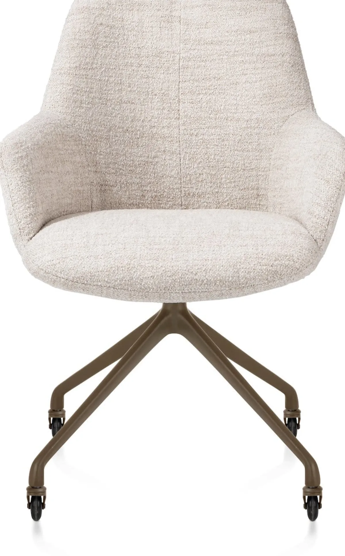 Sale XOOON Mats, armstoel aluminium frame wielen steelbrown - stof Luton - Creme