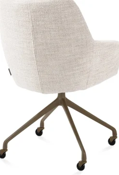 Sale XOOON Mats, armstoel aluminium frame wielen steelbrown - stof Luton - Creme