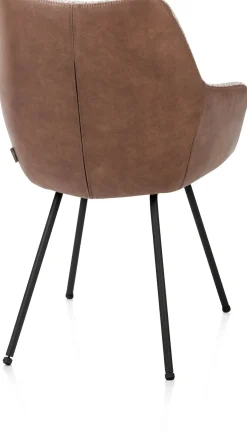 Outlet XOOON Mats, armstoel 4-poots - rough off black - combi Pala cognac + Luton koper