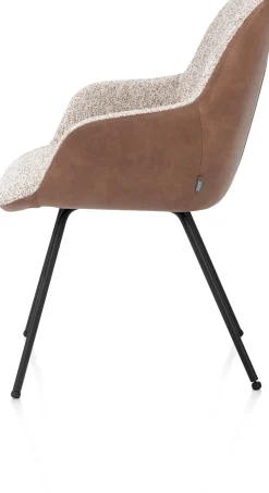 Outlet XOOON Mats, armstoel 4-poots - rough off black - combi Pala cognac + Luton koper