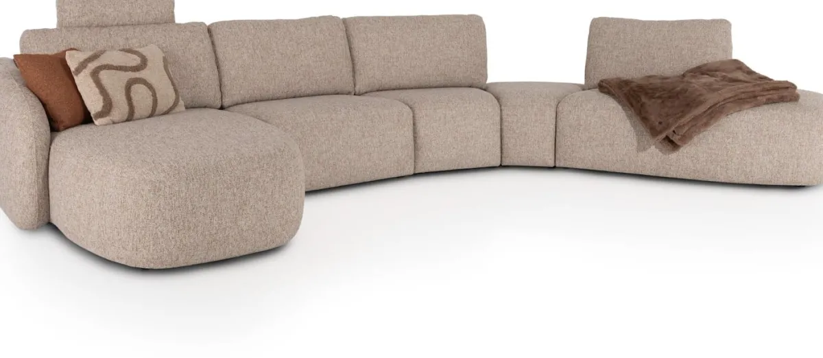 XOOON Merano, Longchair L met arm rond - 1 zits met rug - triangle met rug - poef triangle - ottomane R small