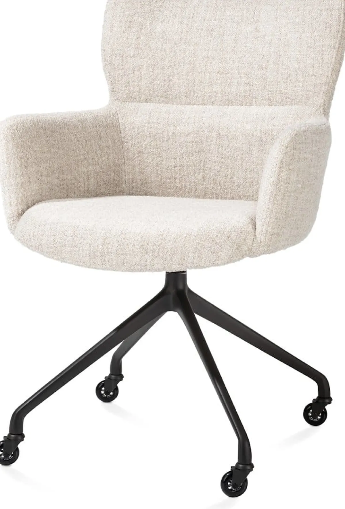 Sale XOOON Sage, armstoel + wielen - alu frame in rough off black - stof Luton - Creme