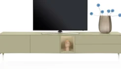 Best XOOON Trentino, Lowboard 270 cm. - 2-deuren + 2-laden + 1-niche - mdf gelakt - Olijf