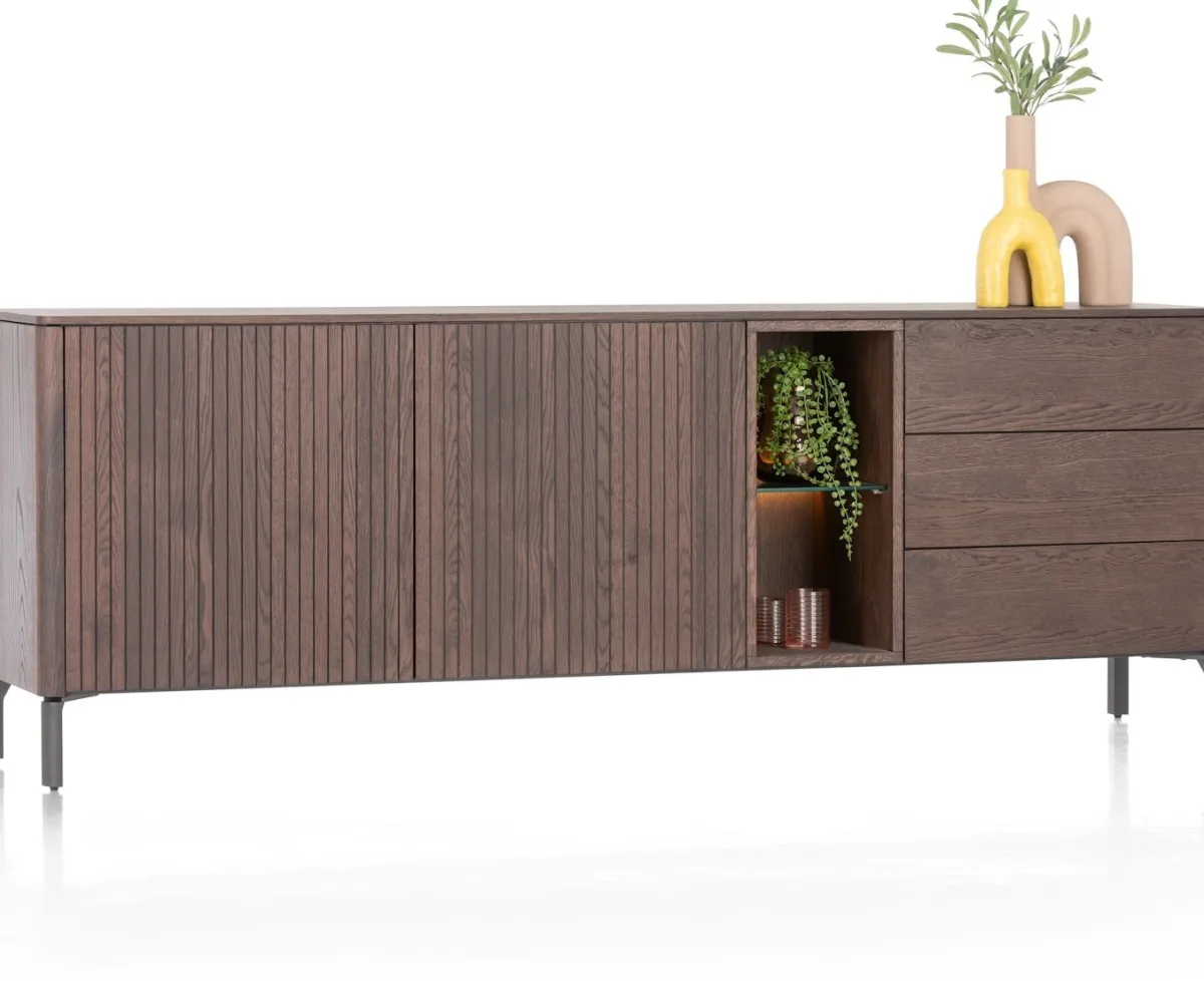 Best XOOON Trenton, Dressoir 210 cm. - 2-deuren + 3-laden + 2-niches - Clay